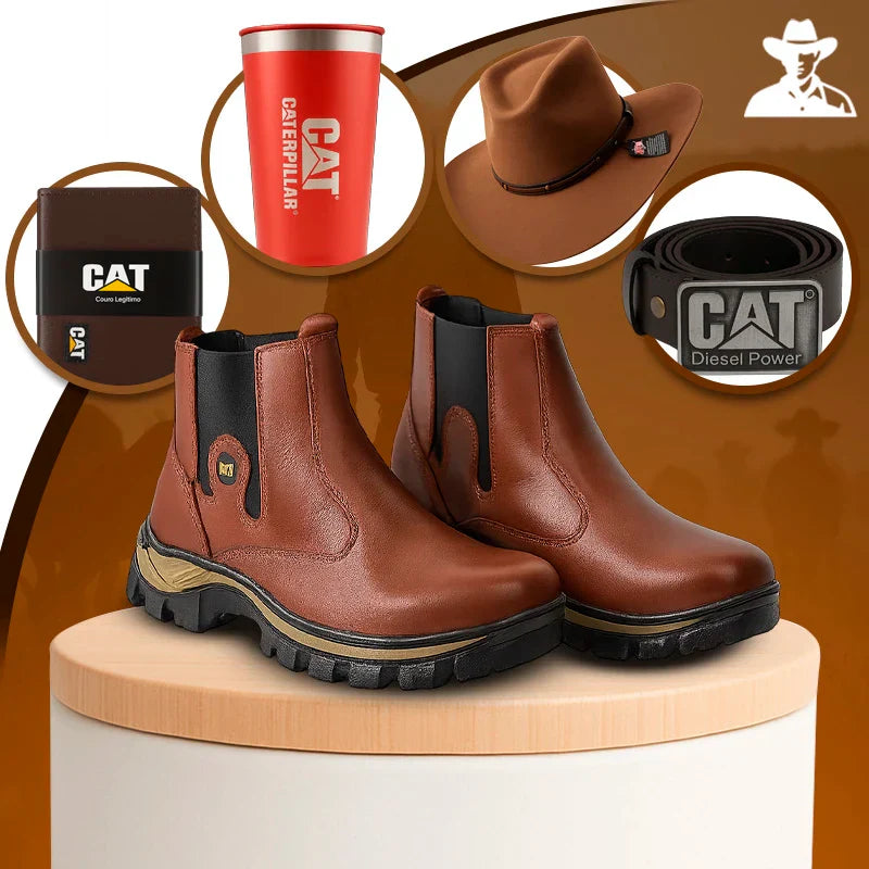 Bota Caterpillar + Palmilha Ortopédica + 4 Brindes: Copo, Carteira, Cinto e Chapéu. (Últimos dias de promoção)